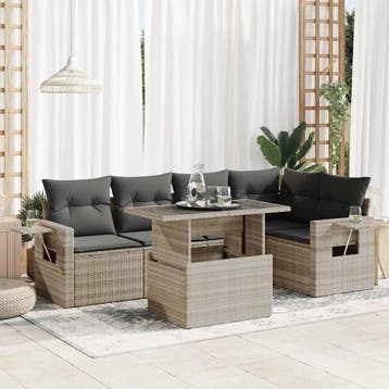 vidaXL 6-delige Loungeset met kussens poly rattan lichtgrijs, Verzenden, Nieuw, Loungeset