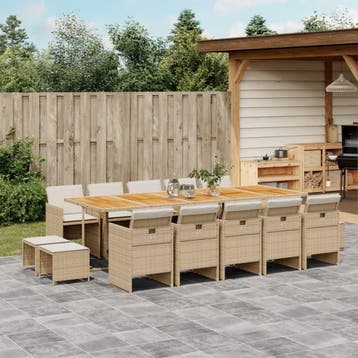 vidaXL 15-delige Tuinset met kussens poly rattan beige, Verzenden, Nieuw, 4 zitplaatsen, Tuinset