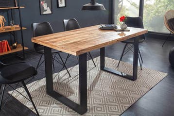 Massieve eettafel IRON CRAFT 120cm mangohout zwart ijzeren, Huis en Inrichting, Ophalen of Verzenden, Nieuw