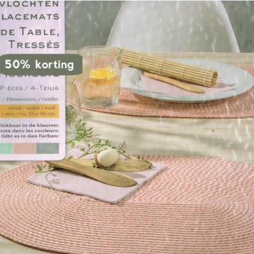 Gevlochten Placemats/ 4 stuks/ roze/ ovaal ca 35 x 50 cm/, Verzenden, Gelezen