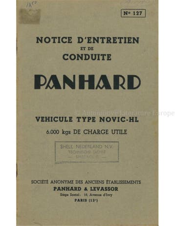 1949 PANHARD & LEVASSOR NOVIC-HL INSTRUCTIEBOEKJE FRANS