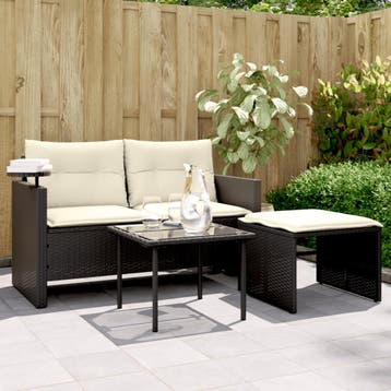 vidaXL 3-delige Loungeset met kussens poly rattan zwart, Verzenden, Nieuw, Loungeset