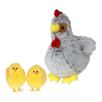 Pluche kip knuffel - grijs - 20 cm - met 2 kuikens, Verzenden, Nieuw