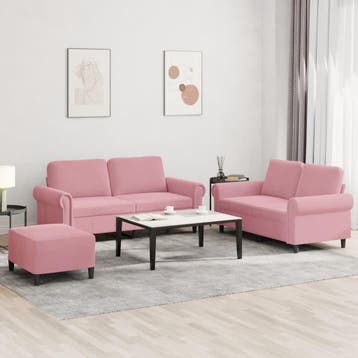 vidaXL 3-delige Loungeset met kussens fluweel roze, Huis en Inrichting, Banken | Bankstellen, Verzenden, Nieuw, Vierpersoons of meer