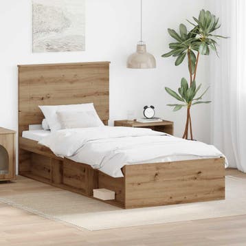 vidaXL Bedframe Ambachtelijk eiken 75 x 190 cm Massief, Eenpersoons, Bruin, Verzenden, Nieuw