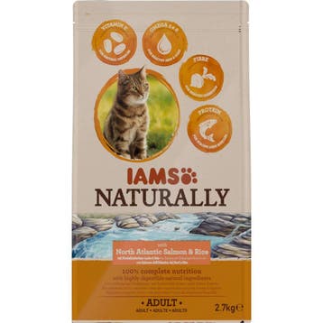 3x IAMS Naturally Kat Adult North Atlantic Zalm&Rijst 2,7 kg, Verzenden, Nieuw