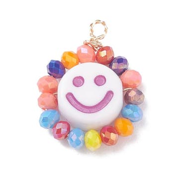 2 x Vrolijke smiley bedel met rondom kleurige facet glask..., Ophalen of Verzenden, Nieuw, Kraal