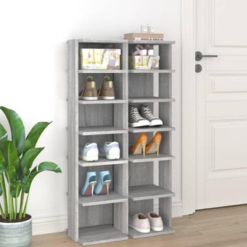 vidaXL Schoenenrekken 2 st 27,5x27x102 cm bewerkt hout grijs, Verzenden, Nieuw