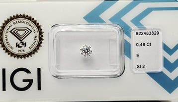 1 pcs Diamant (Natuurlijk) - 0.48 ct - Rond - E - SI2 -, Nieuw
