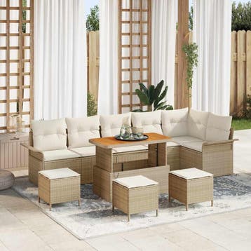 vidaXL Tuin Sofa Set met kussen met opslag 10 pcs Beige en, Verzenden, Nieuw, Rotan, Meer dan 8 zitplaatsen