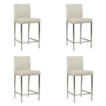 Set van 4 Leren barkrukken Bright laag - Toledo Misty, Huis en Inrichting, Barkrukken, Ophalen of Verzenden, Nieuw, Leer, 90 cm of meer