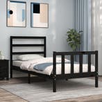 vidaXL Bedframe met hoofdbord massief hout zwart, Eenpersoons, Verzenden, Zwart, Nieuw