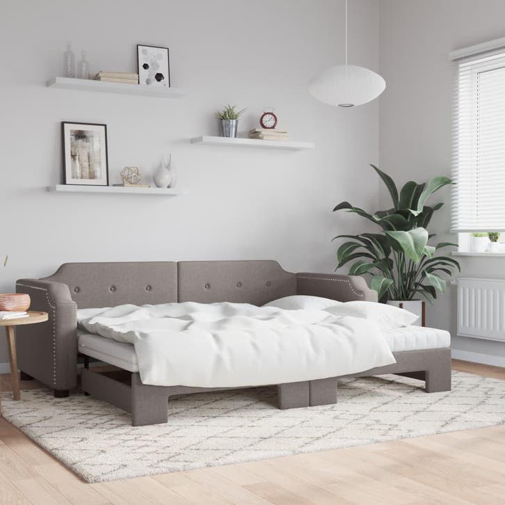 vidaXL Slaapbank met onderschuifbed en matrassen 80x200 cm, Huis en Inrichting, Slaapkamer | Bedden, 80 cm, 200 cm, Eenpersoons
