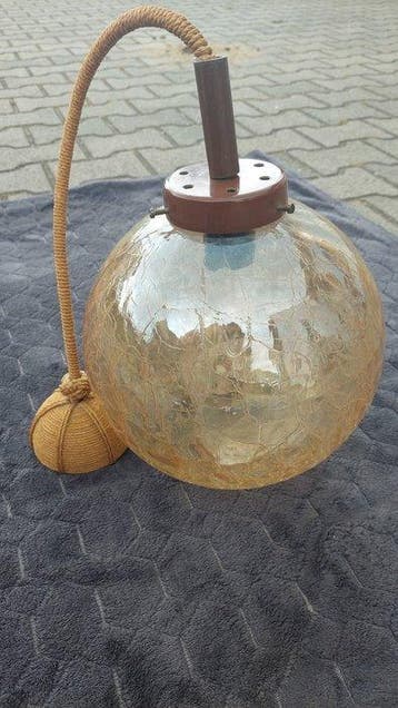 Plafondlamp - Messing - Crackleglas amberkleurig