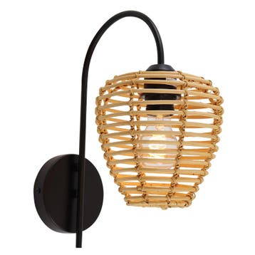 Rotan wandlamp bruin, Irene, met schakelaar, Huis en Inrichting, Lampen | Wandlampen, Ophalen of Verzenden, Nieuw, Metaal
