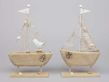 Zeilschip Hout Staand Maritiem Set 2 stuks 16x30,5 cm, Ophalen of Verzenden, Nieuw