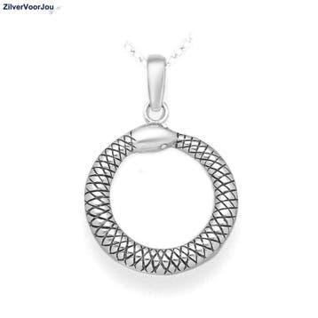 Zilveren ouroboros slang kettinghanger, Verzenden, Nieuw, Zilver