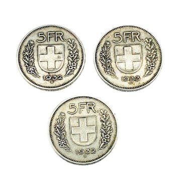 Zwitserland. 5 Francs 3x 1932/1933 (Zonder minimumprijs), Postzegels en Munten