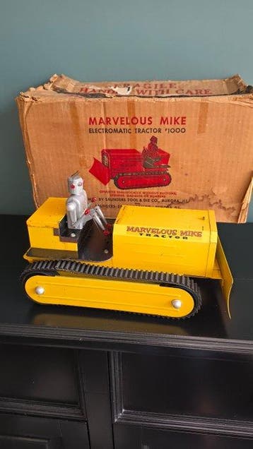 Saunders Mike - Blikken speelgoed - Bulldozer Robot, Boxed -