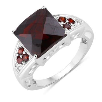 Ring - 14 karaat Witgoud - 6.04ct. tw. Granaat - Diamant -, Nieuw