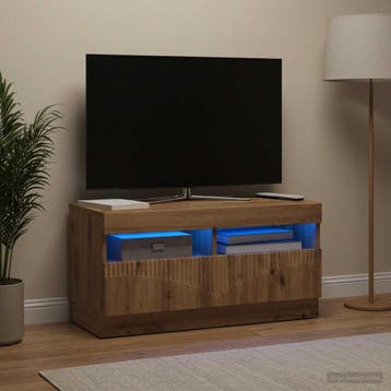 vidaXL LED tv-meubel Artisanaal eiken Bewerkt hout, Minder dan 50 cm, Verzenden, Nieuw, Minder dan 100 cm