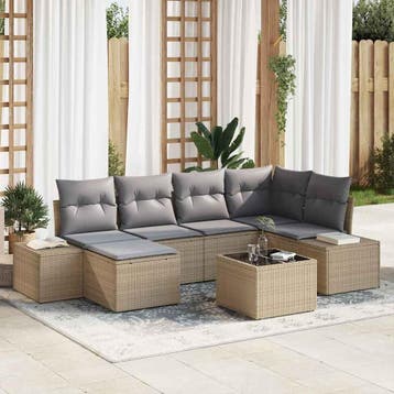 vidaXL Tuin Sofa Set 6 st Beige en Licht Grijs poly rattan, Verzenden, Nieuw, Rotan, 6 zitplaatsen