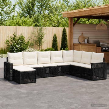 vidaXL Tuinbankenset 8 st Zwart en Cream Wit poly rattan, Verzenden, Nieuw, 8 zitplaatsen