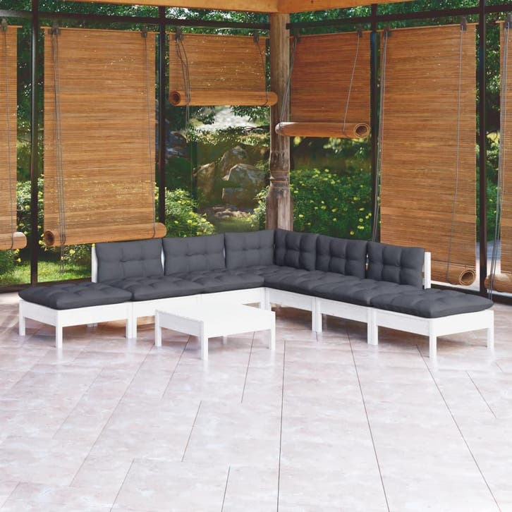 vidaXL 8-delige Loungeset met kussens grenenhout wit, Tuin en Terras, Tuinsets en Loungesets, Loungeset, Nieuw, 8 zitplaatsen