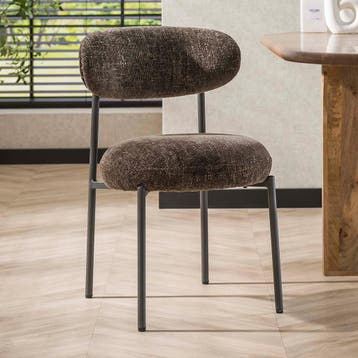 *WOONWINKEL* Bruine Eetkamerstoel Met Ronde Zitting, Verzenden, Nieuw, Bruin, Stof