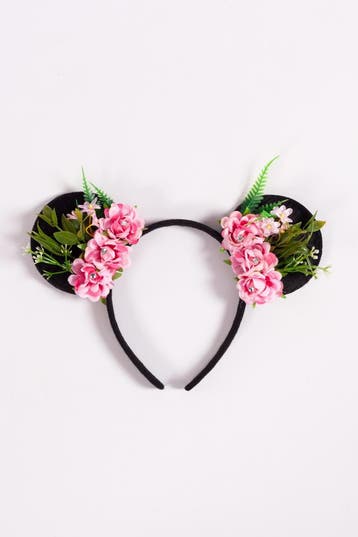 KIMU® Haarband Mouse Oortjes Bloemetjes Roze Strass Steentje, Ophalen of Verzenden, Nieuw, Carnaval, Accessoires