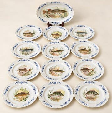 Tafelservies voor 12 (13) - Porselein - Antieke Franse vis