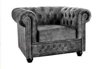 Chesterfield fauteuil in fluweel antieke look grijs, Ophalen of Verzenden, Nieuw