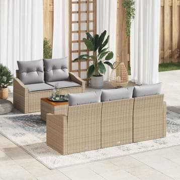 vidaXL Tuinbankenset 6 st Beige en Licht Grijs poly rattan, Verzenden, Nieuw, Rotan, 6 zitplaatsen