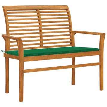 vidaXL Tuinbank met groen kussen 112 cm massief teakhout, Verzenden, Nieuw, Teakhout