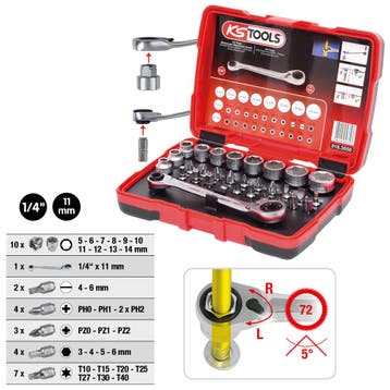 KS Tools 1/4 + 11 mm Doorgaande Dopsleutel Bitset 31-delig, Auto diversen, Autogereedschap, Verzenden, Nieuw