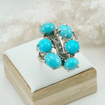 Turquoise - 9 kt. - Geel goud, Zilver - Ring - TURCHESE, Antiek en Kunst