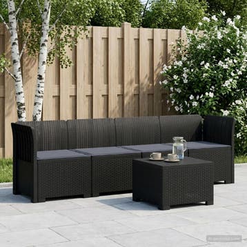 vidaXL 4-Persoons Tuin Sofa met Kussens Rieten Look PP, Verzenden, Nieuw