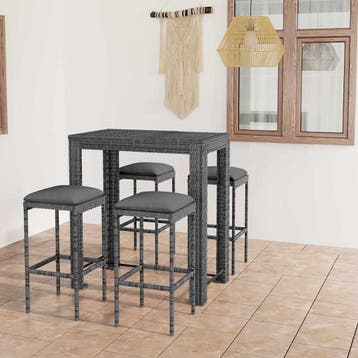 vidaXL 5-delige Tuinbarset met kussens poly rattan grijs, Verzenden, Nieuw, 4 zitplaatsen