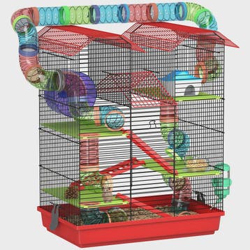 Grote Hamsterkooi met Tunnel, Loopwiel en Voerbak - 47x30x59, Verzenden, Nieuw