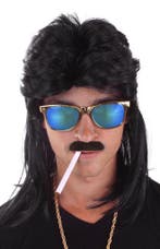 Mullet Pruik Zwart Matje New Kids 80s Rocker Redneck Eighti, Ophalen of Verzenden, Nieuw, Overige maten, Carnaval