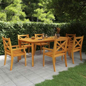 vidaXL 7-delige Tuinset massief acaciahout, Tuin en Terras, 6 zitplaatsen, Nieuw, Tuinset, Verzenden