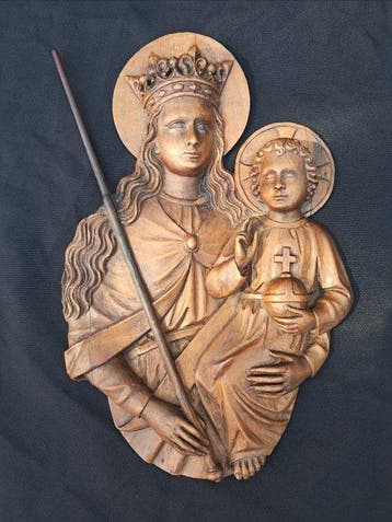Houten plaquette - Madonna met kind - 36 cm - Plaquette -