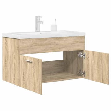 vidaXL Wastafelmeubel met inbouwwastafel en kraan Sonoma, Verzenden, Nieuw, Wastafelkast