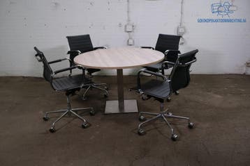 Tweedehands ronde vergadertafel Robson eiken Ø120 cm chroom, Zakelijke goederen, Kantoor en Winkelinrichting | Kantoormeubilair en Inrichting