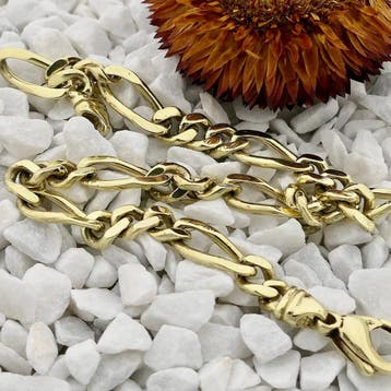 Gouden Figaro schakelarmband | 22,5 cm, Sieraden, Tassen en Uiterlijk, Armbanden, Ophalen of Verzenden, Gebruikt, Goud, Goud