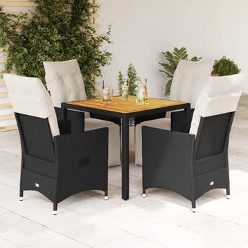 vidaXL 5-delige Tuinset met kussens poly rattan zwart, Verzenden, Nieuw, 4 zitplaatsen, Tuinset