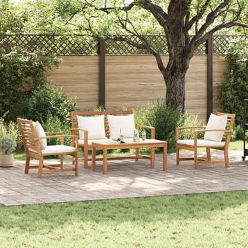 vidaXL Tuinbankenset 4 st Naturel Massief Teakhout, Verzenden, Nieuw, 4 zitplaatsen