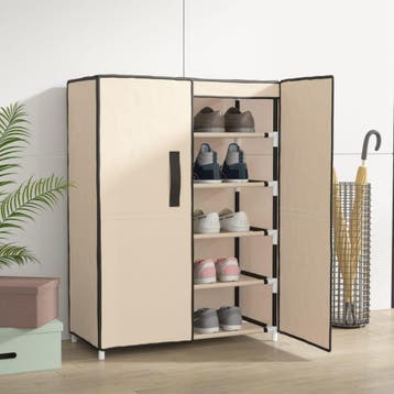 vidaXL Schoenenkast 60x28x90 cm stof crèmekleurig, Huis en Inrichting, Verzenden, Nieuw