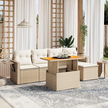 vidaXL 6-delige Loungeset met kussens poly rattan beige, Verzenden, Nieuw, Loungeset