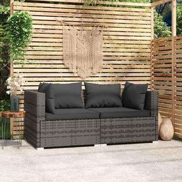 vidaXL Tweezitsbank met kussens poly rattan grijs, Verzenden, Nieuw